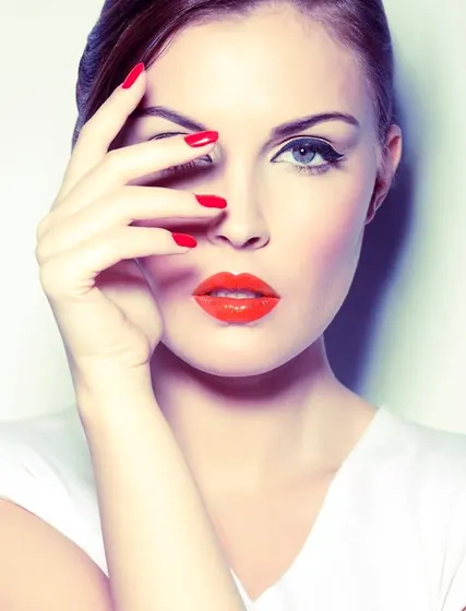 Red nails beauty portrait